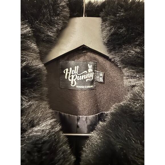 Hell Bunny Long Coat Moons Stars Faux Fur Collar L Large Interstellar - Picture 3 of 8
